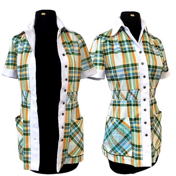 vtg Plaid Cafeteria Lady Smock Uniform - Picture 3 of 9